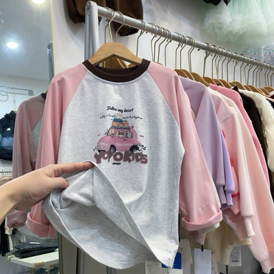 女童长袖T恤卡通印花打底衫上衣