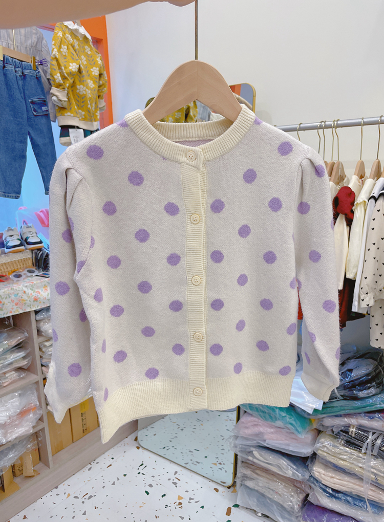 女童针织开衫外套春秋装设计感波点软糯洋气长袖上衣女孩毛衣儿童