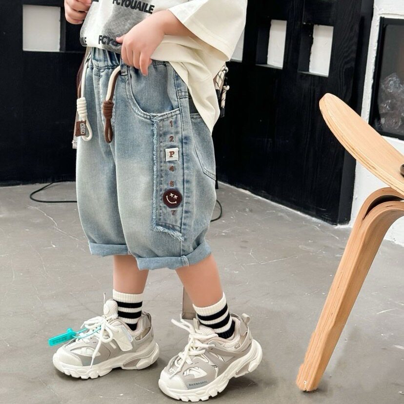 男童潮牌夏季薄款软糯牛仔短裤男宝宝中裤男孩7分裤儿童休闲裤潮