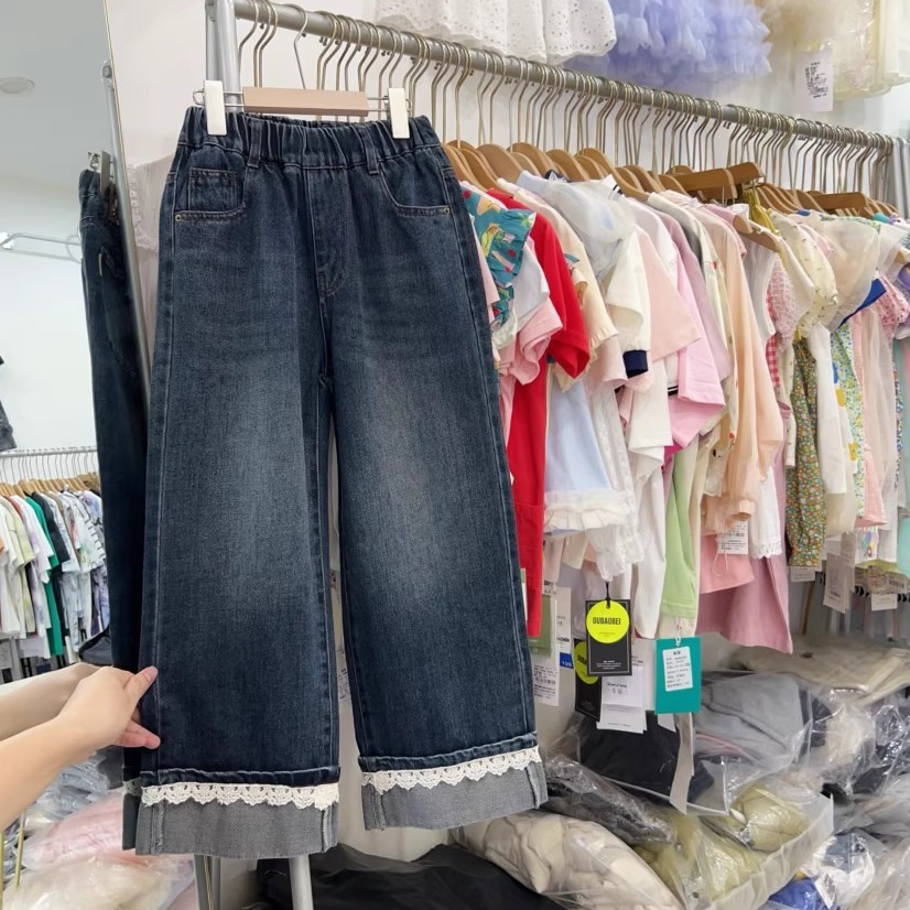 蕾丝花边女童牛仔裤春秋款裤子潮