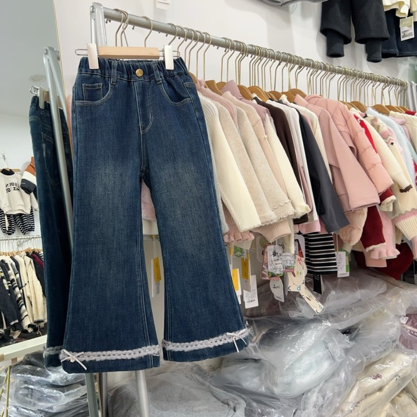 女童加绒牛仔喇叭裤冬季一体绒裤