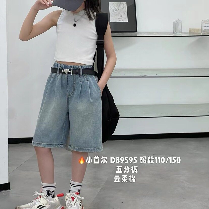 小首尔女童牛仔短裤夏季薄款柔软女孩阔腿中裤百搭儿童潮牌休闲裤