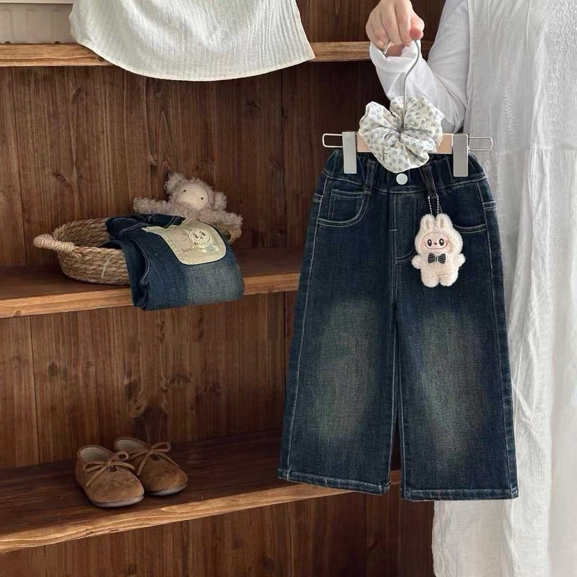 煜迷果女童牛仔裤春秋拉布布裤子