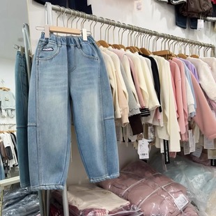 男童一体绒裤 儿童加绒牛仔裤 中大童老爹裤 软面料加厚休闲裤 子 冬季