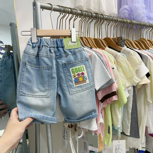 男童牛仔短裤夏季薄款软糯浅色男孩蛋仔裤子卡通儿童休闲5分中裤