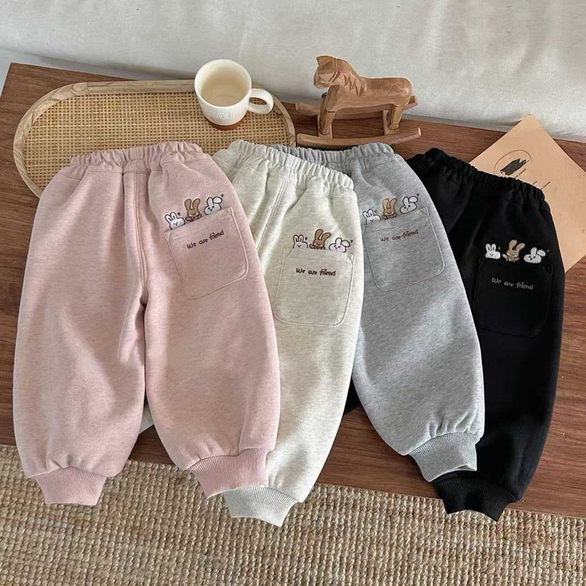 煜迷果女童加绒卫裤冬季一体绒裤