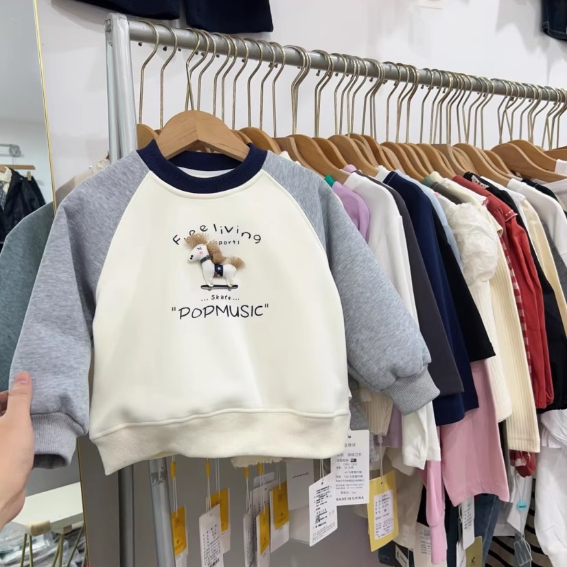 男童加绒卫衣冬季拼色一体绒上衣