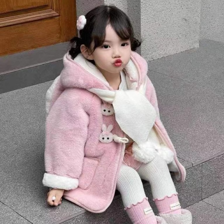女童毛毛外套冬季加厚加绒大衣潮