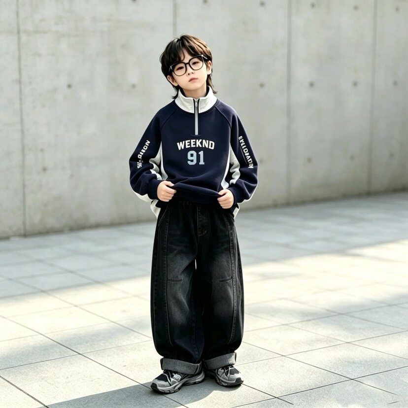 男童套装春秋款韩版潮牌拼色卫衣男孩休闲牛仔裤秋季儿童装两件套