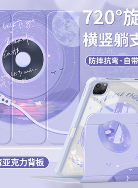 适用ipadpro11寸保护套2024新款air6/5/4壳带笔槽2022苹果第10/9代平板九mini6亚克力2021全包防弯8十代唱片7