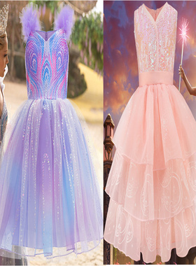 Wicked礼服新款公主裙粉色紫色女童魔法坏女巫格林达cos演出服