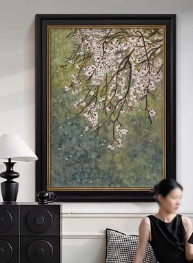 杏花中古风纯手绘油画客厅玄关门装饰画高级感餐厅沙发背景墙挂画