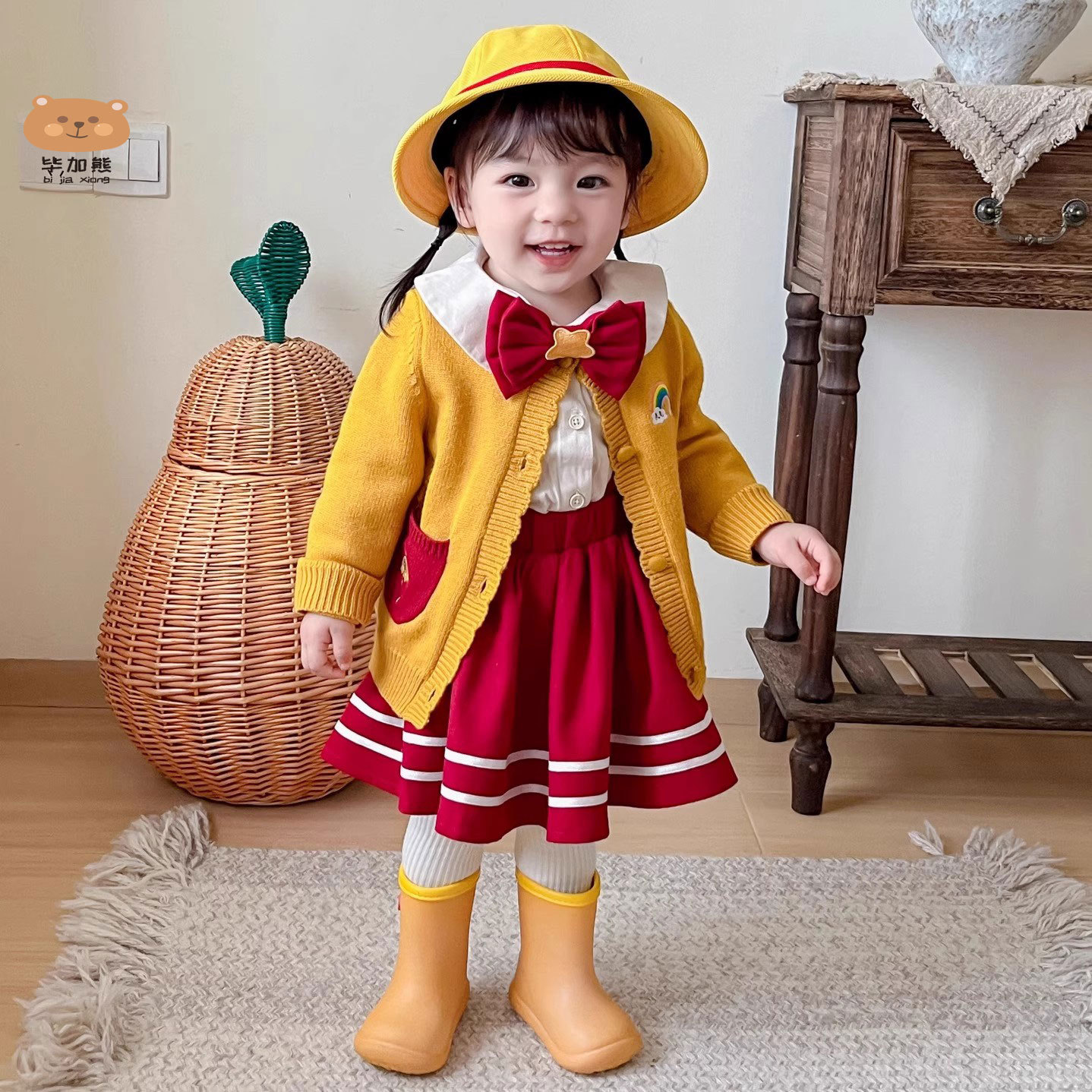 女童连衣裙套装裙开衫春秋