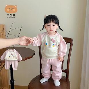 女童春秋衛(wèi)衣套裝 洋氣時髦分體兩件套上衣外出服秋裝 兒童2025新款