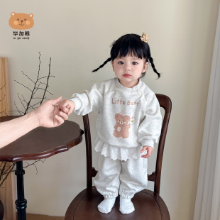 洋氣秋裝 女寶寶套裝 2025新款 分體兩件套兒童外出韓版 春秋衛(wèi)衣長袖