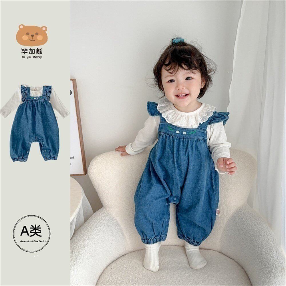 女宝宝春秋连体衣套装2026婴儿两件套女童牛仔背带裤一岁儿童童装
