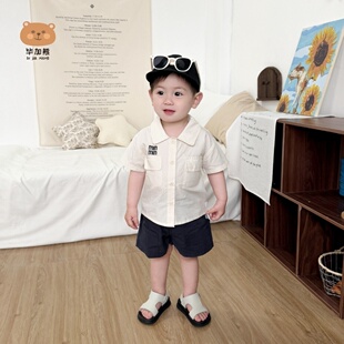 套装 夏季 2025新款 男童夏装 宝宝衬衣短裤 衬衫 一岁儿童装 两件套短袖