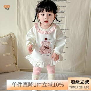 一歲女童外出韓版 嬰兒秋裝 上衣2025新款 寶寶洋氣分體衛(wèi)衣套裝 衣服