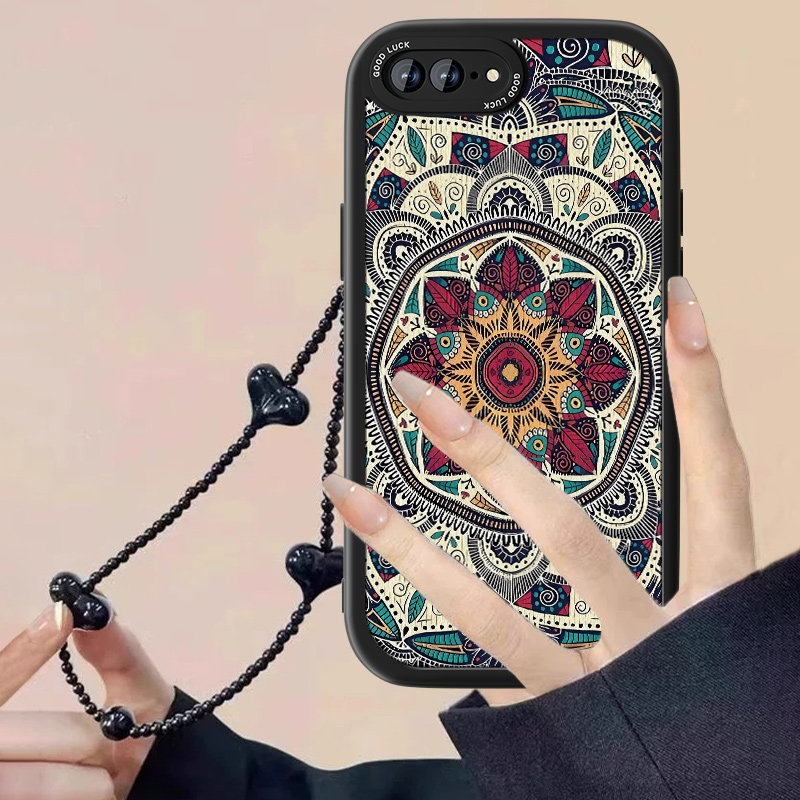适用彩绘图腾苹果7plus手机壳新款女iPhone8小羊皮6plus软硅胶6S情侣se2男SE3手链iP7防摔创意复古高级感套