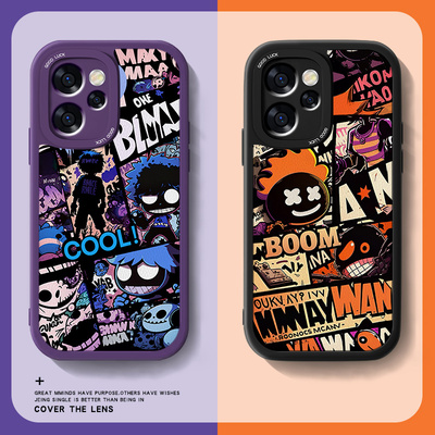 蓝紫漫画适用opporeno15手机壳新款Reno15pro小羊皮全包Rone系列卡通新品rano防摔PLW110男女情侣创意套