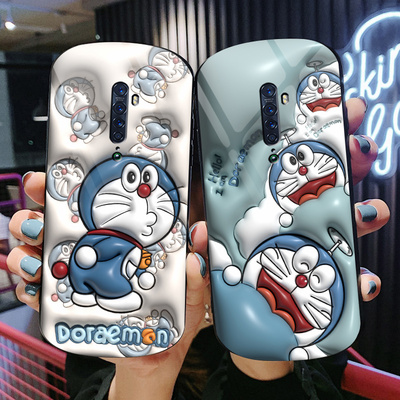 叮当猫适用opporeno2手机壳可爱玻璃Renoz男女变焦版椭圆新款Reno2z卡通10倍防摔ACE2小众潮硅胶轻薄外壳