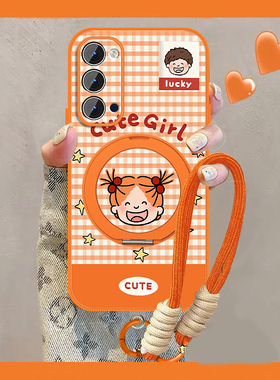 适用opporeno4手机壳格子女孩卡通Reno3pro新款可爱Rano4se磁吸外壳小羊皮opop元气版2z全包0pp0情侣保护套