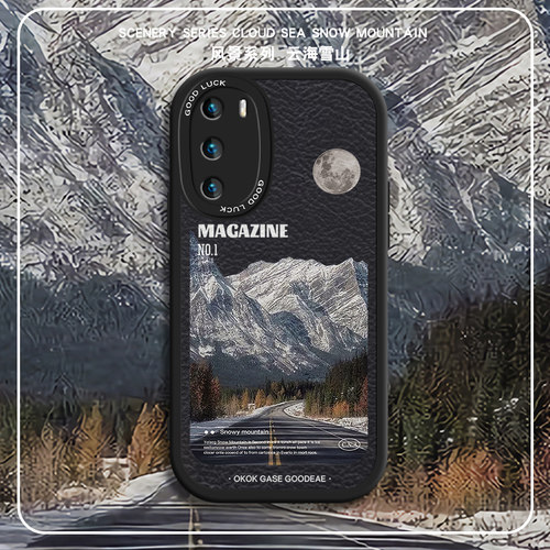 雪山风景适用华为p40手机壳新款p30小羊皮p40pro+潮牌por十高级p20镜头全包防摔p50e男原创女软薄保护套ins风