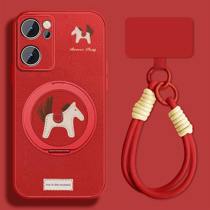 幸运小马适用opporeno7手机壳男马年Reno7pro新款红色Rano7se本命年0pp0小羊皮por全包防摔pr0喜庆保护套