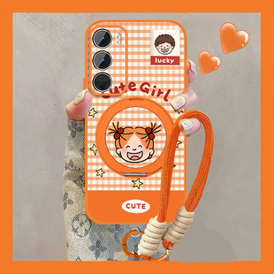 适用opporeno12手机壳格子女孩卡通Rano12pro新款可爱磁吸外壳0pp0小羊皮opop全包reno12por防摔情侣保护套