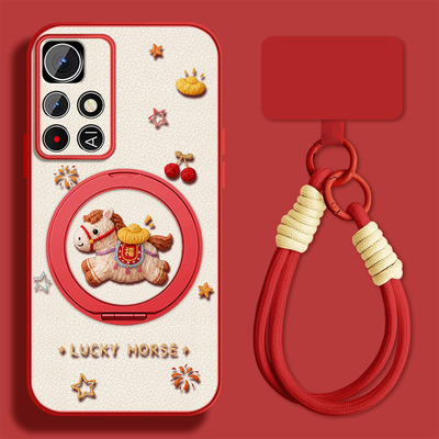 元宝小马适用红米note11手机壳女卡通RedmiNote11pro新款挂绳+支架Note11por小羊皮保护套全包防摔磁吸外壳