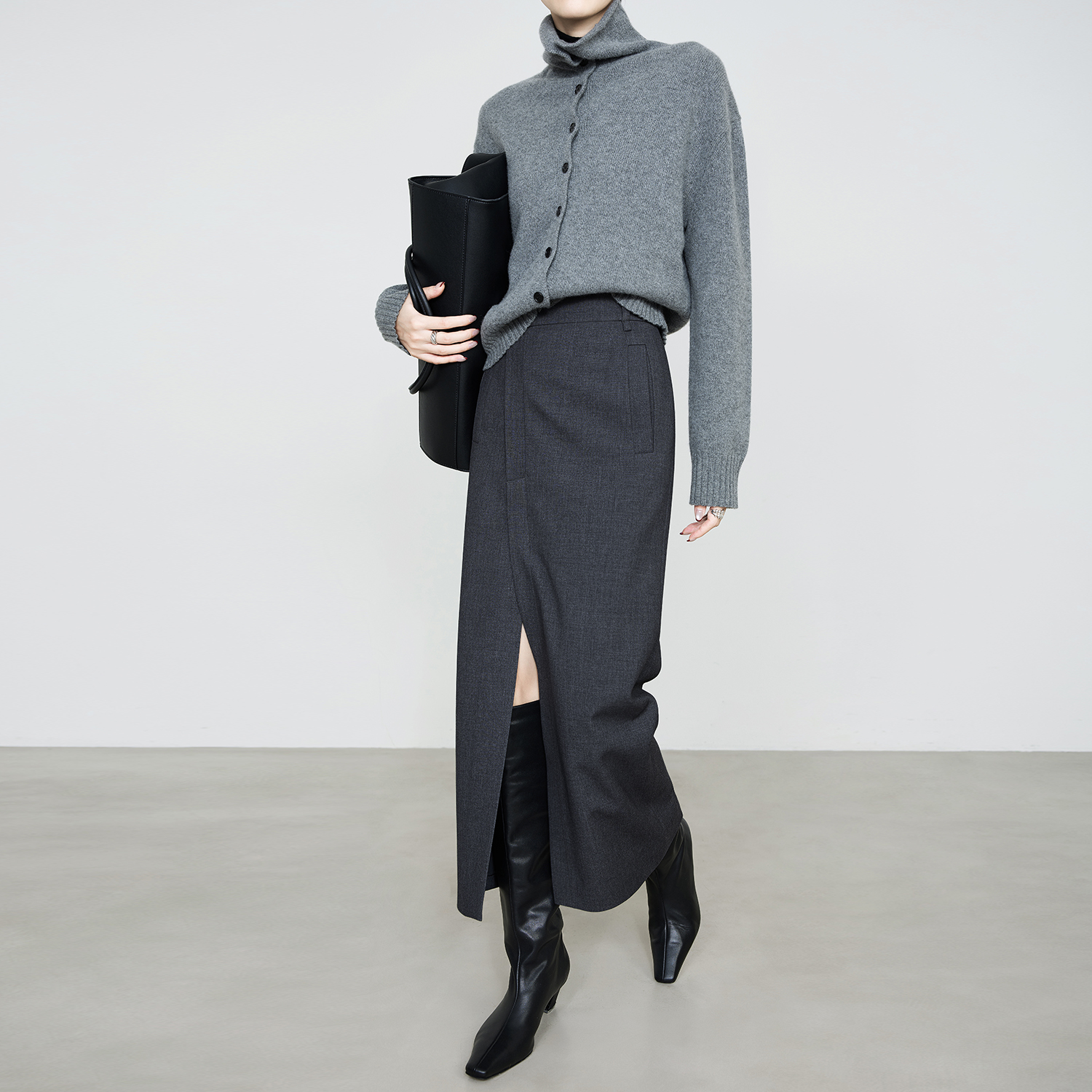 夏莫卡铜氨羊驼羊毛灰色半身裙