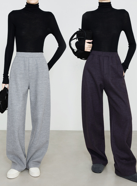 夏莫卡高端羊毛裤女2025秋冬毛呢裤卫裤厚款休闲裤弧形香蕉裤7853