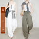 夏莫卡100亚麻直筒裤 7856 白色阔腿裤 女夏加长山本裤 松弛感休闲裤
