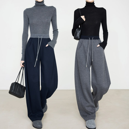 厚款撞色松紧腰抽绳宽松香蕉裤