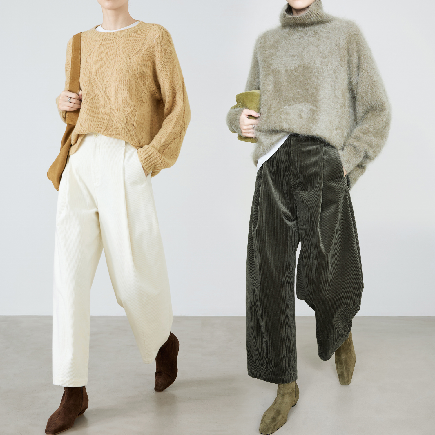 夏莫卡灯芯绒弧形九分裤