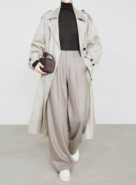 夏莫卡老钱风燕麦色直筒裤女2025羊毛西装裤显瘦天丝阔腿裤秋9735