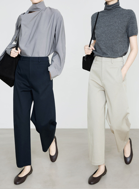 夏莫卡通勤九分裤女直筒裤2025秋新休闲裤高腰微弧西装裤显瘦7916