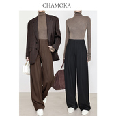 子休闲裤 棕咖色裤 美拉德香蕉裤 窄版 春秋 夏莫卡老钱风西装 阔腿裤 裤