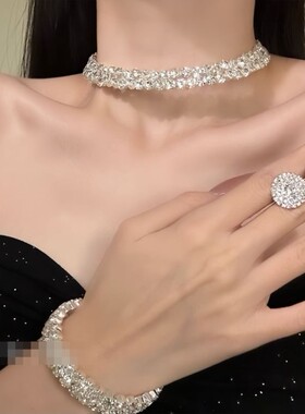 【矜贵名媛】千金气质爆闪锆石项圈晚礼服套装配饰项链