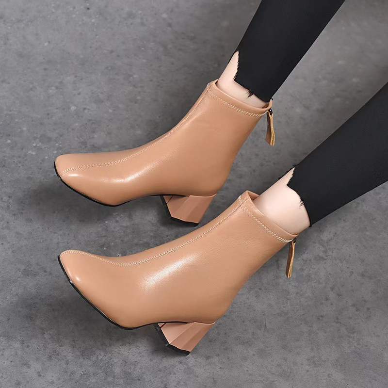 马丁靴女单靴加绒保暖秋冬季粗跟短靴舒适百搭短筒靴子低跟女鞋子