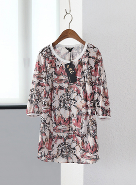 清仓！不要错过/ise正品粉红色圆领中袖金丝印花衬衫1820104-889