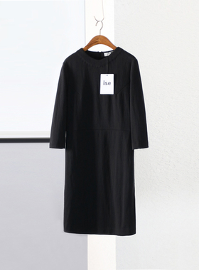 清仓特惠ise正品黑色棉质显瘦中长连衣裙G1730735-1289/仅少量