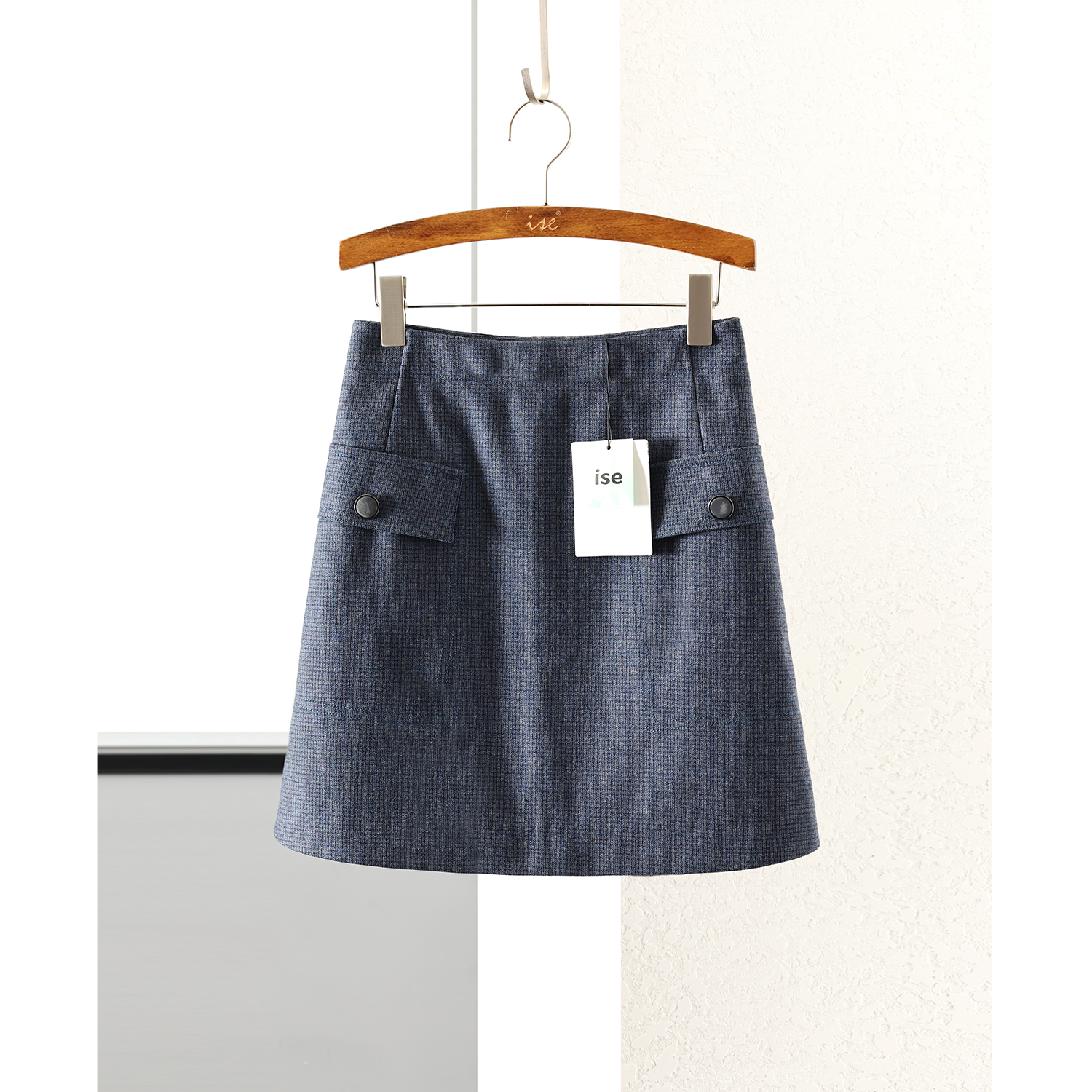 iseA字通勤百搭千鸟格半身裙