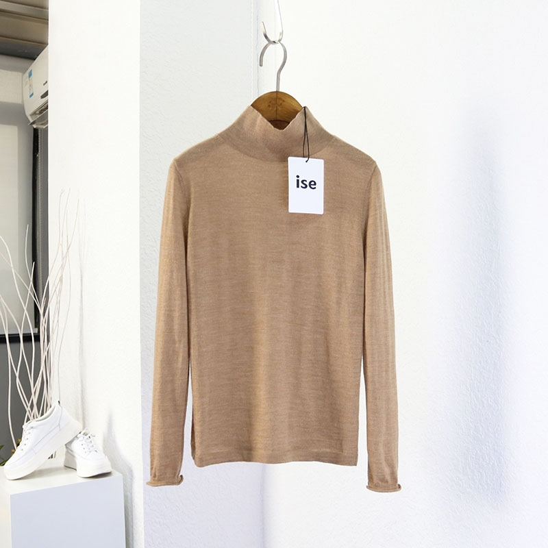 ise丝光美利奴纯羊毛半高领显瘦百搭中驼深蓝打底毛衣1730805