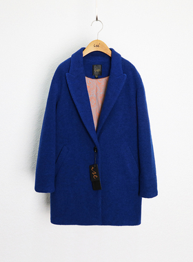 清仓特惠ise专柜正品宝蓝色羊毛西装领休闲毛呢大衣D1840302-2089