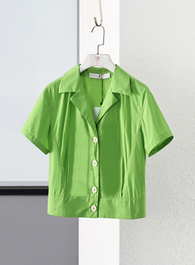 ise正品 绿色纯棉气质超好看设计感高级精致衬衫小外套P2020118