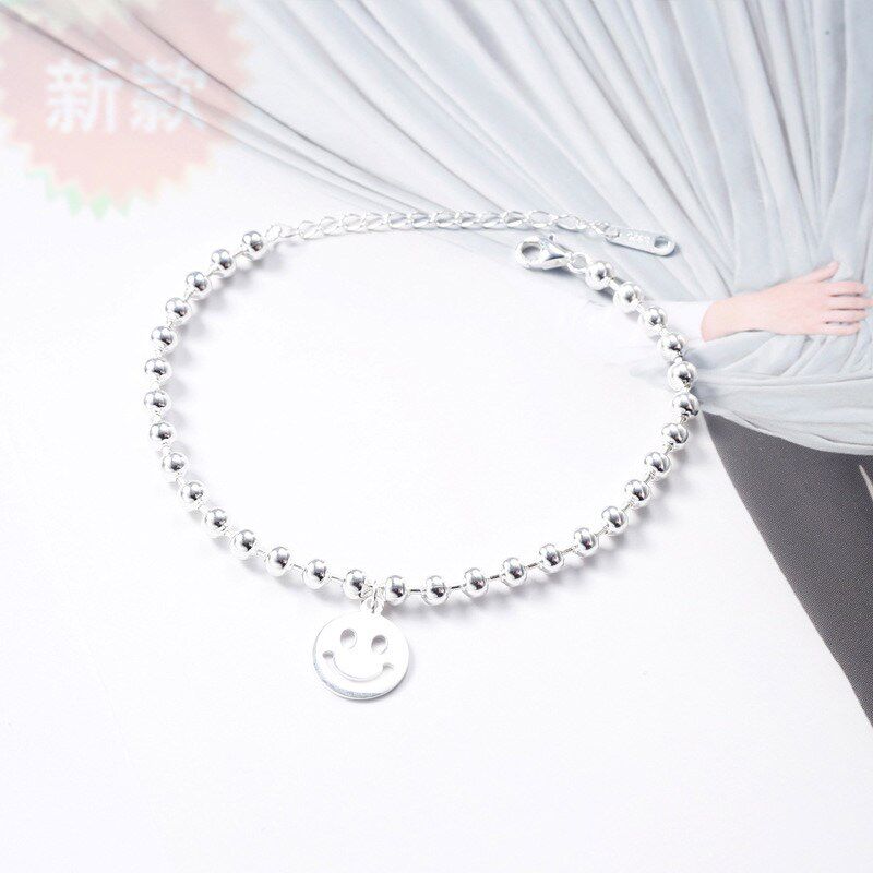 网红同款s925纯银emoji简约表情笑脸韩国版手链女圆珠素银学生情