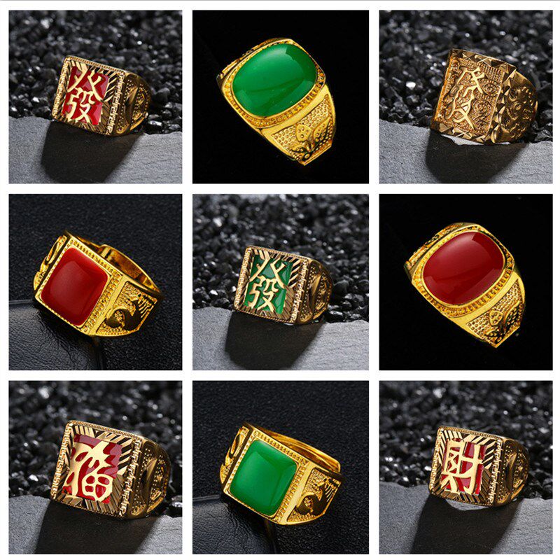 兽志越南沙金土豪男大金戒指舞台演出道具欧美夸张仿真假金宝石活