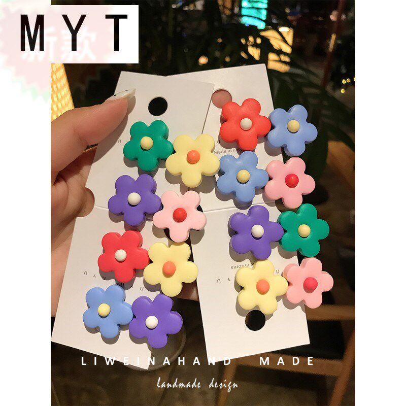 网红同款韩国泫雅风软陶花朵一字夹发夹彩色可爱简约少女甜美头发