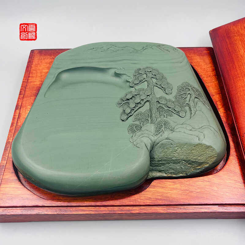 山水水纹砚原石文房四宝天然精品手工高档砚台书法洮砚洮河砚收藏